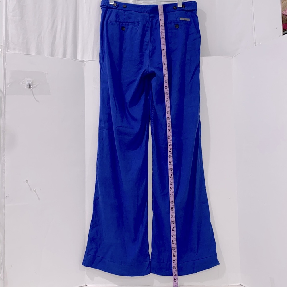 Level 99 Anthropologie Blue Linen Blend Wide Leg Trousers Size 29 - Picture 6 of 15
